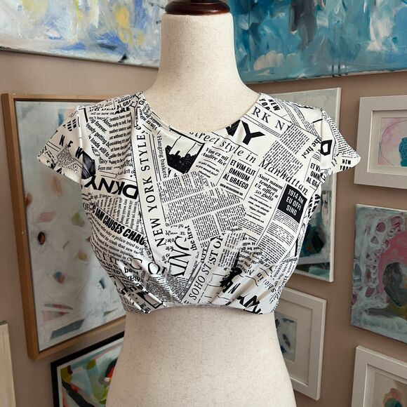Dkny Other - DKNY Newspaper Print Bikini Swim Top Size S NYC Graphic Editorial Street Style